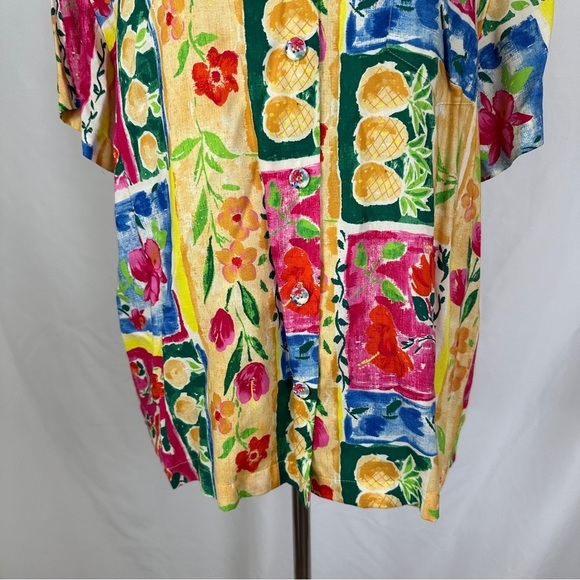 Vintage Hilo Hattie 2-Pc Top Blouse Short Womens Medium Vibrant Floral Hawaiian - Picture 8 of 16